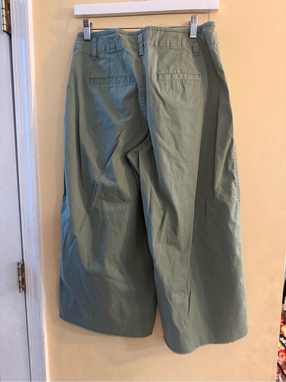 GAP High-Rise Wide Leg Cropped Olive Green Cotton Trousers, sz 4 - Picture 4 of 8